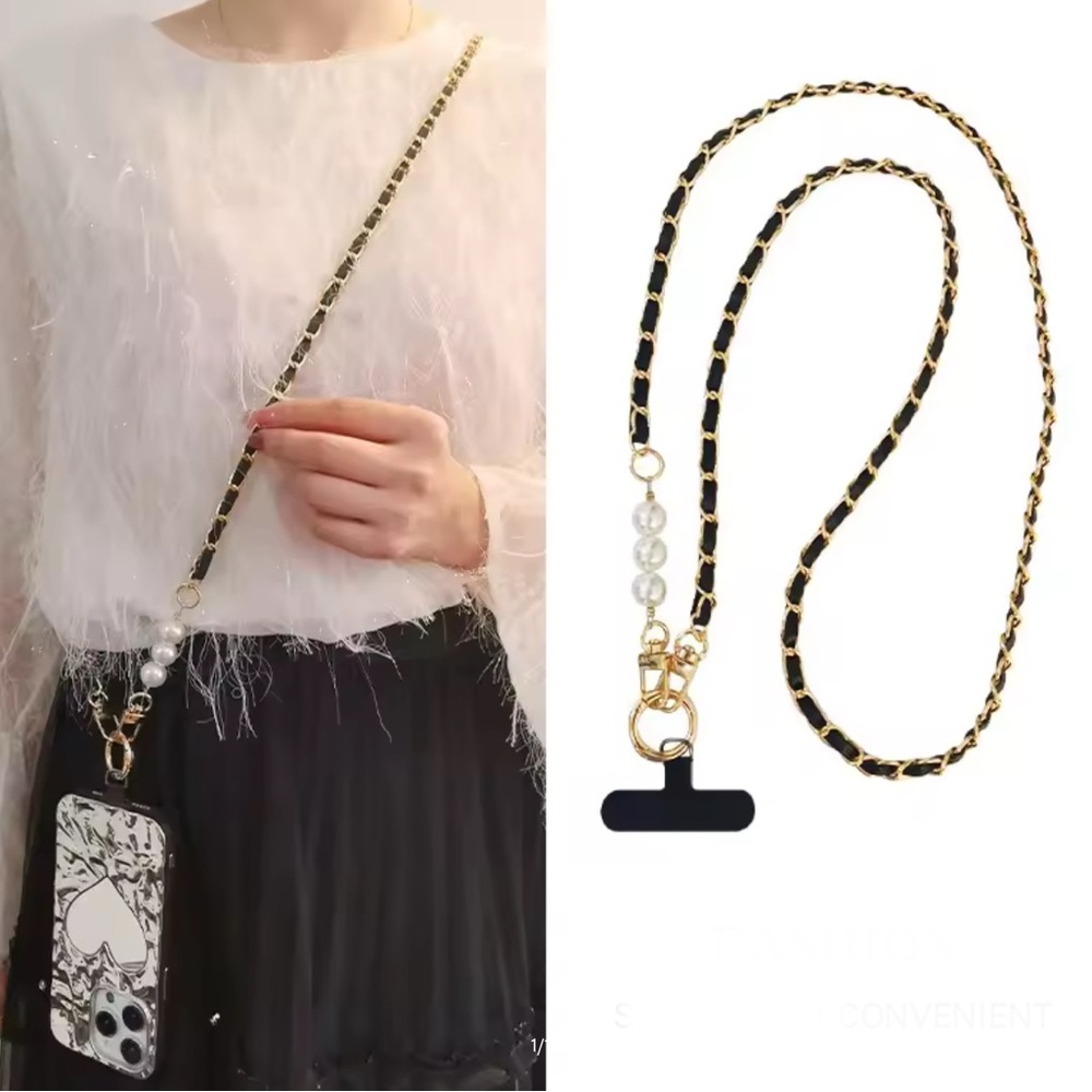 Black OR Red and Gold Phone Lanyard with Pearl Detail - Picture 5 of 8